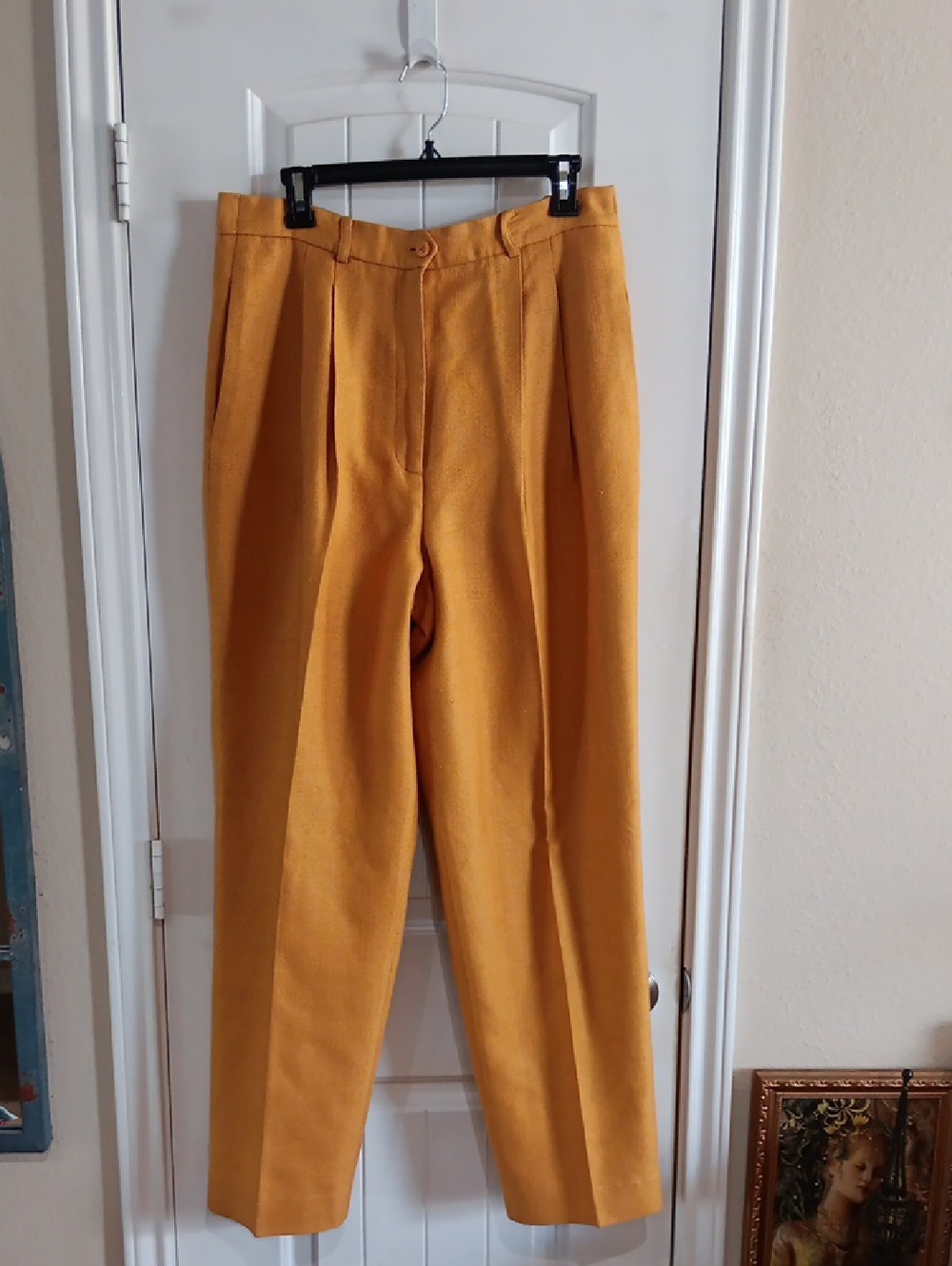 Vintage Ann May 100% Silk Pleated High Waisted Trousers Mustard Gold 14